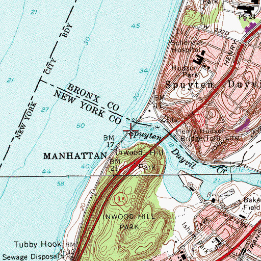 Topographic Map of Spuyten Duyvil Creek, NY