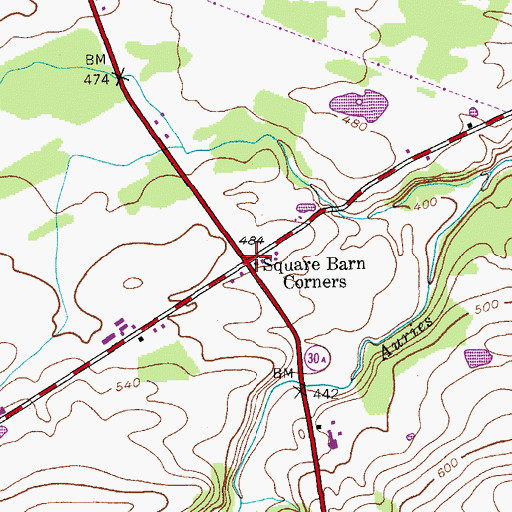 Topographic Map of Square Barn Corners, NY