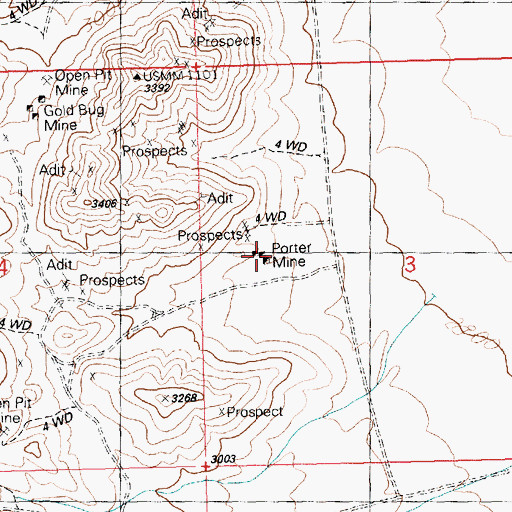 Topographic Map of Porter Mine, AZ