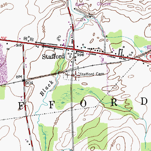 Topographic Map of Stafford Rural Cemetery, NY