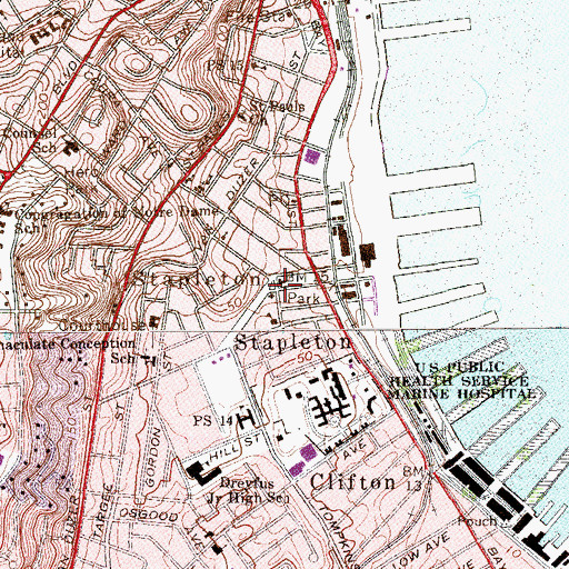 Topographic Map of Stapleton, NY