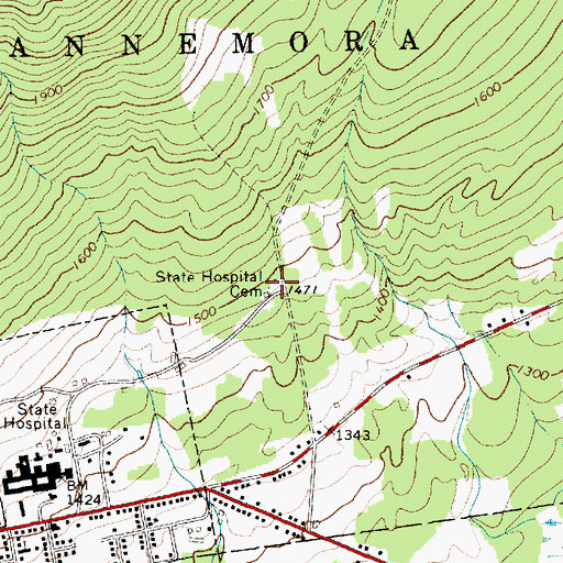 Topographic Map of State Hospital Cemetery, NY