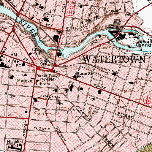 Topographic Map of State Street School, NY