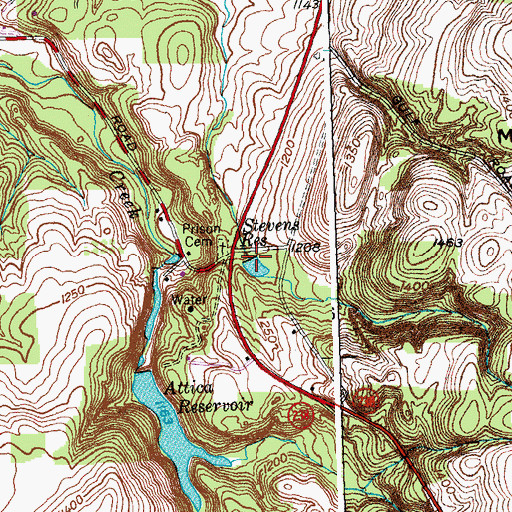 Topographic Map of Stevens Reservoir, NY