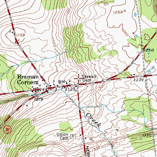 Topographic Map of Stewart Cemetery, NY