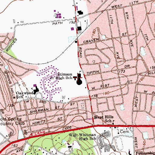 Topographic Map of Henry L Stimson Middle School, NY