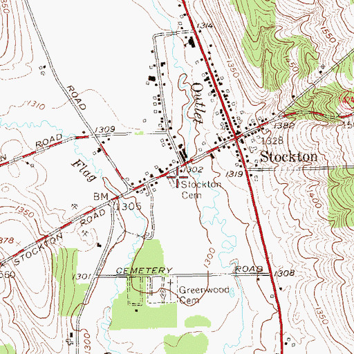 Topographic Map of Evergreen Cemetery, NY