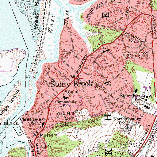 Topographic Map of Stony Brook, NY