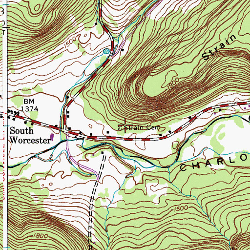 Topographic Map of Strain Cemetery, NY