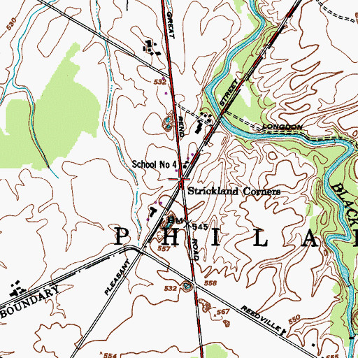 Topographic Map of Strickland Corners, NY