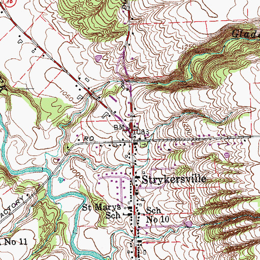 Topographic Map of Strykersville, NY