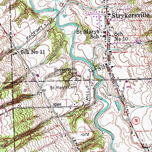 Topographic Map of Strykersville Cemetery, NY