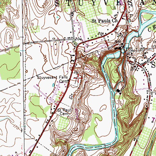 Topographic Map of Stuyvesant Falls Cemetery, NY