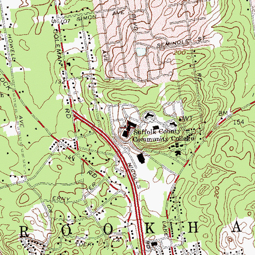 Topographic Map of Suffolk County Community College Selden Campus, NY