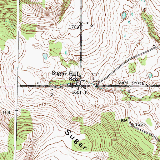 Topographic Map of Sugar Hill School (historical), NY