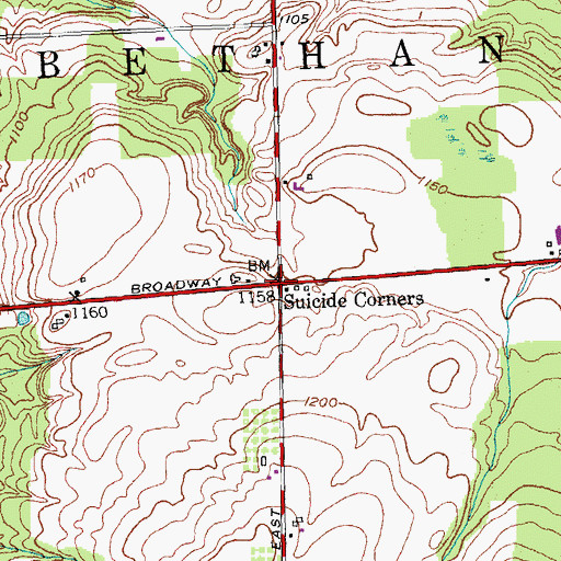 Topographic Map of Suicide Corners, NY