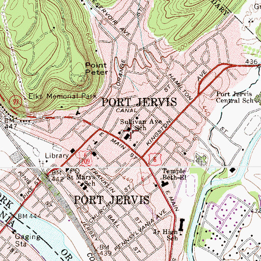Topographic Map of Sullivan Avenue School, NY