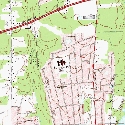 Topographic Map of Sunrise Drive Elementary School, NY