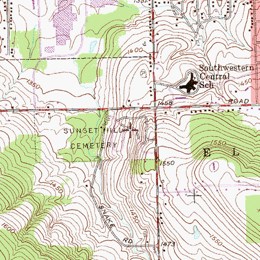 Topographic Map of Sunset Hill Cemetery, NY
