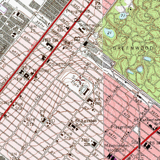 Topographic Map of Sunset Park, NY