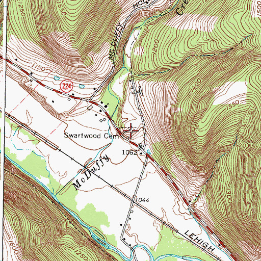 Topographic Map of Swartwood Cemetery, NY