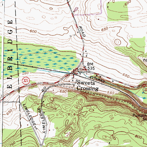 Topographic Map of Sweets Crossing, NY