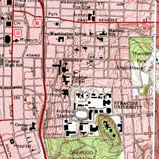 Topographic Map of Syracuse University, NY