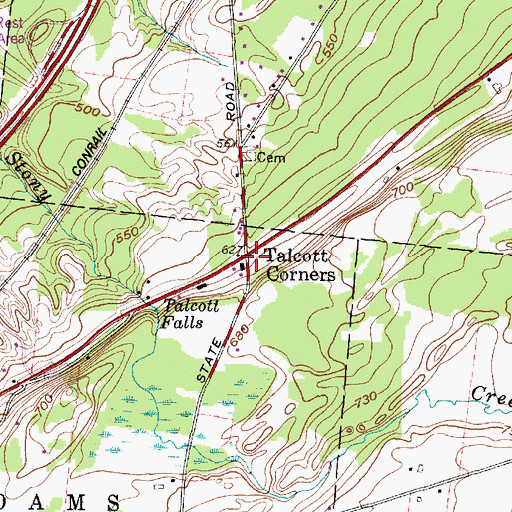Topographic Map of Talcott Corners, NY