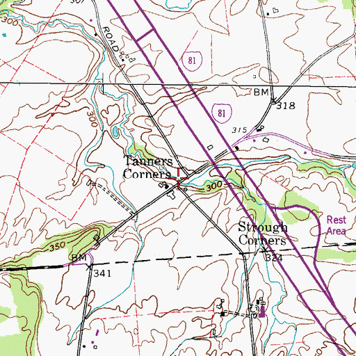 Topographic Map of Tanners Corners, NY