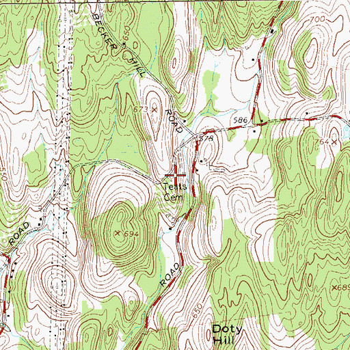 Topographic Map of Teats Cemetery, NY