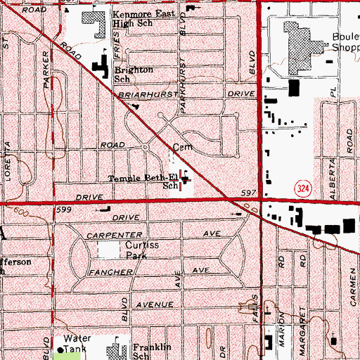 Topographic Map of Temple Beth-El School, NY