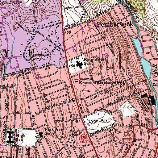 Topographic Map of Temple Kneses Tifereth Israel, NY