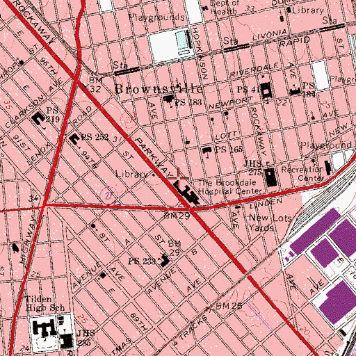 Topographic Map of Brookdale Hospital and Medical Center, NY
