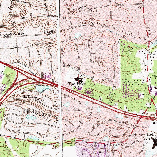 Topographic Map of Pines Elementary School, NY