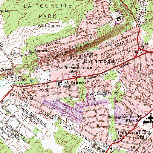Topographic Map of The Richmondtown School, NY