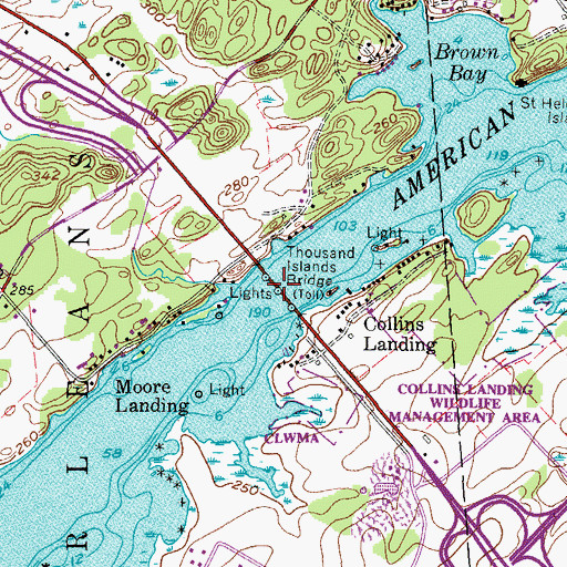 Topographic Map of Thousand Islands Bridge, NY