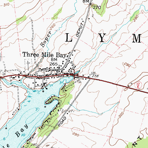 Topographic Map of Three Mile Creek, NY