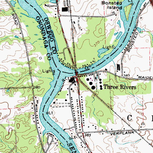 Topographic Map of Three Rivers, NY