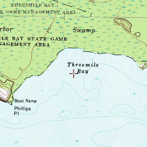 Topographic Map of Threemile Bay, NY
