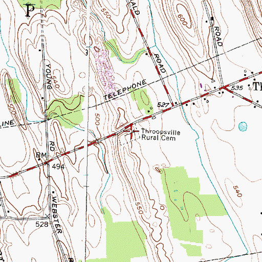 Topographic Map of Throopsville Rural Cemetery, NY