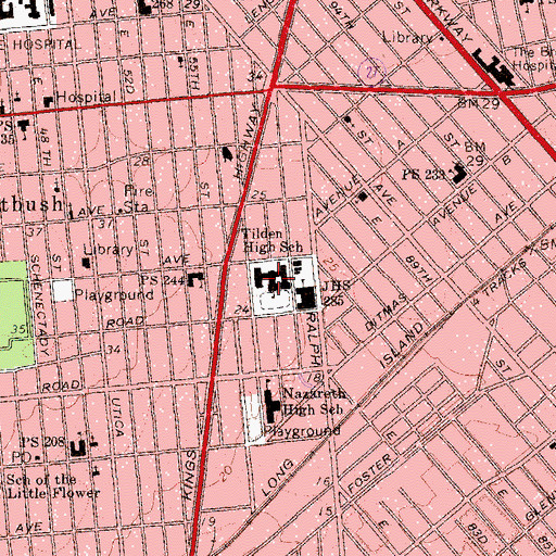 Topographic Map of Samuel J Tilden High School, NY