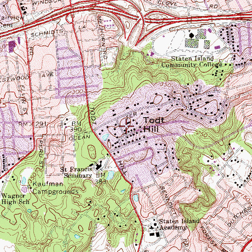 Topographic Map of Todt Hill, NY