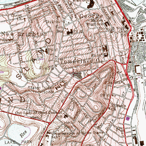 Topographic Map of Tompkinsville, NY