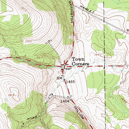 Topographic Map of Town Corners, NY