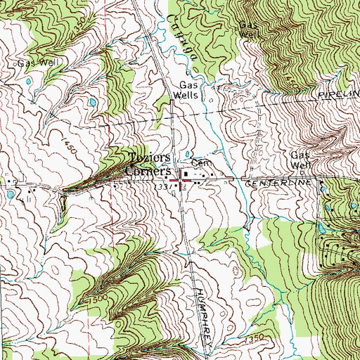 Topographic Map of Toziers Corner, NY