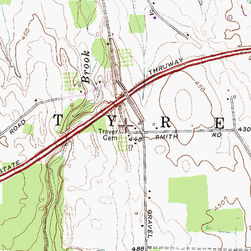 Topographic Map of Traver Cemetery, NY
