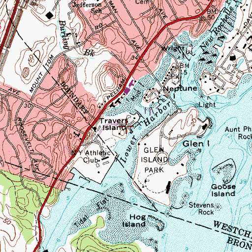Topographic Map of Travers Island, NY