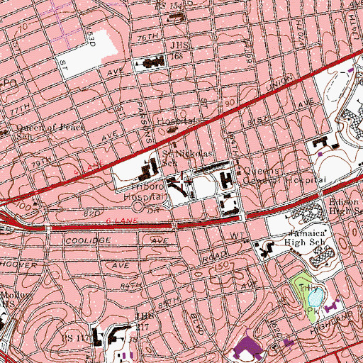 Topographic Map of Triboro Hospital (historical), NY