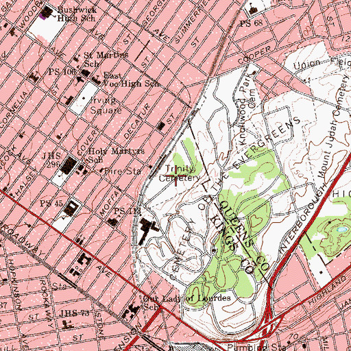 Topographic Map of Most Holy Trinity Cemetery, NY