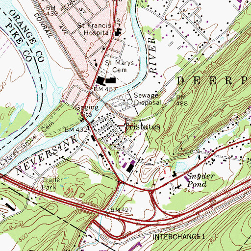 Topographic Map of Tristates, NY